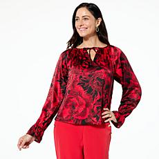 "As Is" IMAN Global Chic Woven Split-Neck Balloon Sleeve Top