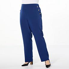 "As Is" IMAN Global Chic Woven Wide-Leg Pant with Button Details