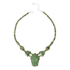 "As Is" J. King Tanzanian Green Opal Strlng Slvr Beaded Station Ncklce