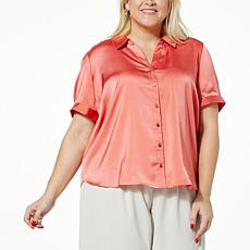"As Is" Jaclyn Smith Button Front Satin Top