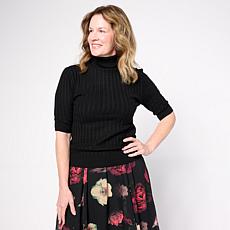 "As Is" Jaclyn Smith Elbow-Sleeve Turtleneck Sweater with Cable Sti...