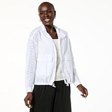 "As Is" Jaclyn Smith Eyelet Zip-Front Cargo Jacket