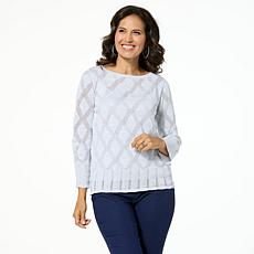"As Is" Jaclyn Smith Metallic Knit Pointelle Scoop-Neck Sweater