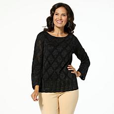 "As Is" Jaclyn Smith Metallic Knit Pointelle Scoop-Neck Sweater