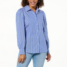 "As Is" Jaclyn Smith Puff-Sleeve Button-Front Striped Shirt