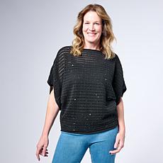 "As Is" Jaclyn Smith Pullover Kimono Sweater with Sequin Detail
