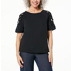 "As Is" Jaclyn Smith Raglan-Sleeve Cutout Detail Knit Top