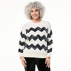 "As Is" Jaclyn Smith Sequin Chevron Striped Sweater