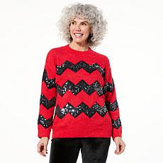 "As Is" Jaclyn Smith Sequin Chevron Striped Sweater