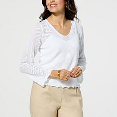 "As Is" Jaclyn Smith V-Neck Pointelle Sweater with Camisole