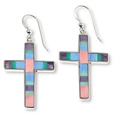 "As Is" Jay King Sterling Silver Multi-Opal Inlay Cross Earrings