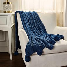 "As Is" Jeffrey Banks Chunky Cable Knit Throw with Pom Pom