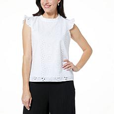 "As Is" Lacey Chabert Flutter Sleeve Eyelet Top 