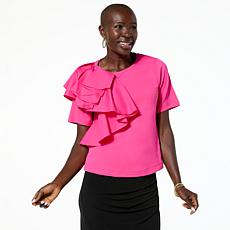 "As Is" Mark & James by Badgley Mischka Ruffle Taffeta Short-Sleeve...