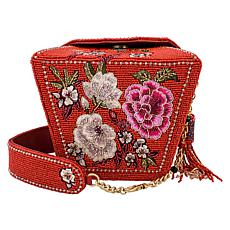 "As Is" Mary Frances Scarlet Bloom Hand-Beaded Top Handle Bag