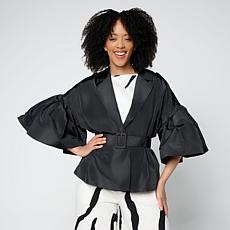 "As Is" Megan Renee Belted Trench with Flounced Ruffle Sleeves