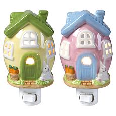 "As Is" Mr. Cottontail Set of 2 Ceramic Easter Egg House Nightlights