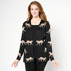 "As Is" Nina Leonard 2 Fer Long Sleeve Jacquard Sweater