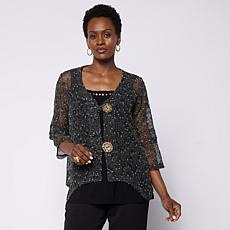 "As Is" Nina Leonard 3/4-Sleeve Bolero Top with Coconut Buttons