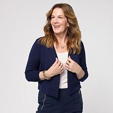 "As Is" Nina Leonard 3/4-Sleeve Scallop Hem Knit Bolero Top