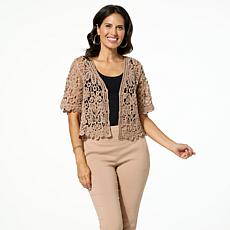 "As Is" Nina Leonard Button Front Crochet Bolero