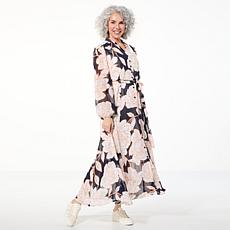 "As Is" Nina Leonard Collared Button Front Chiffon Maxi Dress