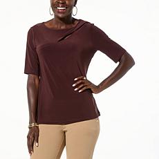 "As Is" Nina Leonard Elbow Sleeve Peek-a-Boo Top