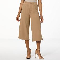 "As Is" Nina Leonard High-Tech Crepe Pull-On Lace-Trim Culotte Pant