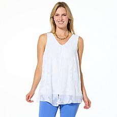 "As Is" Nina Leonard Jaquard Chiffon Flyaway Tank
