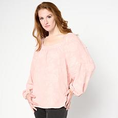 "As Is" Nina Leonard Long Balloon Sleeve Square Neck Top