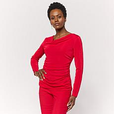 "As Is" Nina Leonard Long Sleeve Drape Neck Slink Top