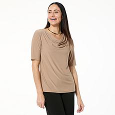 "As Is" Nina Leonard Miracle Matte Knit Drape-Neck Top