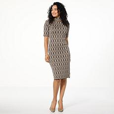 "As Is" Nina Leonard Mock Neck Jacquard Sweater Dress