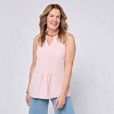 "As Is" Nina Leonard Notch Neck Pleat Front Tank
