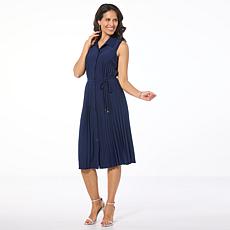 "As Is" Nina Leonard Pleated Button Front Shirtdress