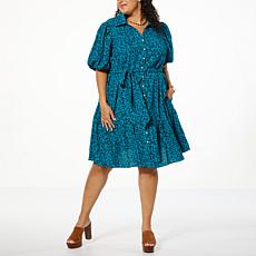 "As Is" Nina Leonard Printed Textured Wave Button Front Dress