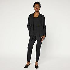 "As Is" Nina Leonard Rib Knit Cardigan, Tank and Pant 3-piece Set