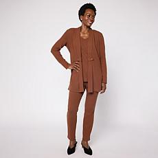 "As Is" Nina Leonard Rib Knit Cardigan, Tank and Pant 3-piece Set