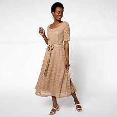 "As Is" Nina Leonard Round Neck Elbow Sleeve Lace Flare Dress
