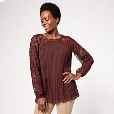 "As Is" Nina Leonard Round Neck Pleat Chiffon Top