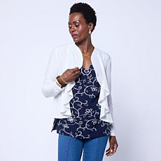 "As Is" Nina Leonard Ruffled Edge Bolero with Sequin Mesh Knit Back...
