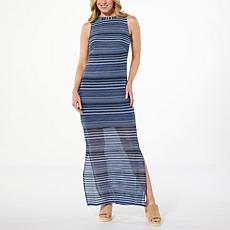 "As Is" Nina Leonard Sleeveless Crochet Stripe Maxi Dress