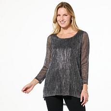"As Is" Nina Leonard Sparkle Knit Hi-Low Hem 3/4-Sleeve Tunic