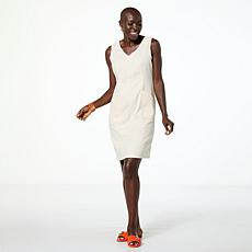 "As Is" Nina Leonard Stretch Linen Sleeveless V-Neck Sheath Dress