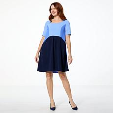 "As Is" Nina Leonard Textured Wave Color Blocked Dress