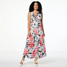 "As Is" Nina Leonard Tie Waist Maxi Dress with Pleated Skirt