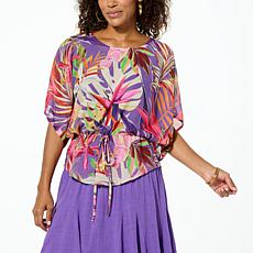 "As Is" One World Drawstring Waist Short-Sleeve Blouse