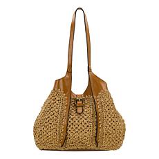 "As Is" Patricia Nash Christina Woven Straw and Leather Satchel