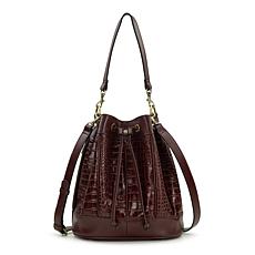 "As Is" Patricia Nash Riano Croco-Embossed Leather Drawstring Bucke...