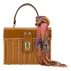 "As Is" Patricia Nash Vienne Top Handle Wicker Satchel with Scarf